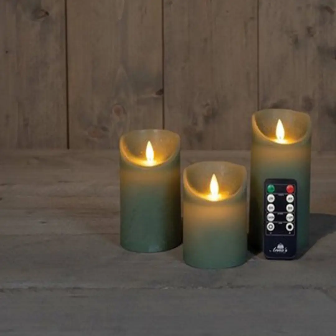 Anna's Collection LED Kaarsen Set 3 Stuks - Jade Groen - afbeelding 5 van 5