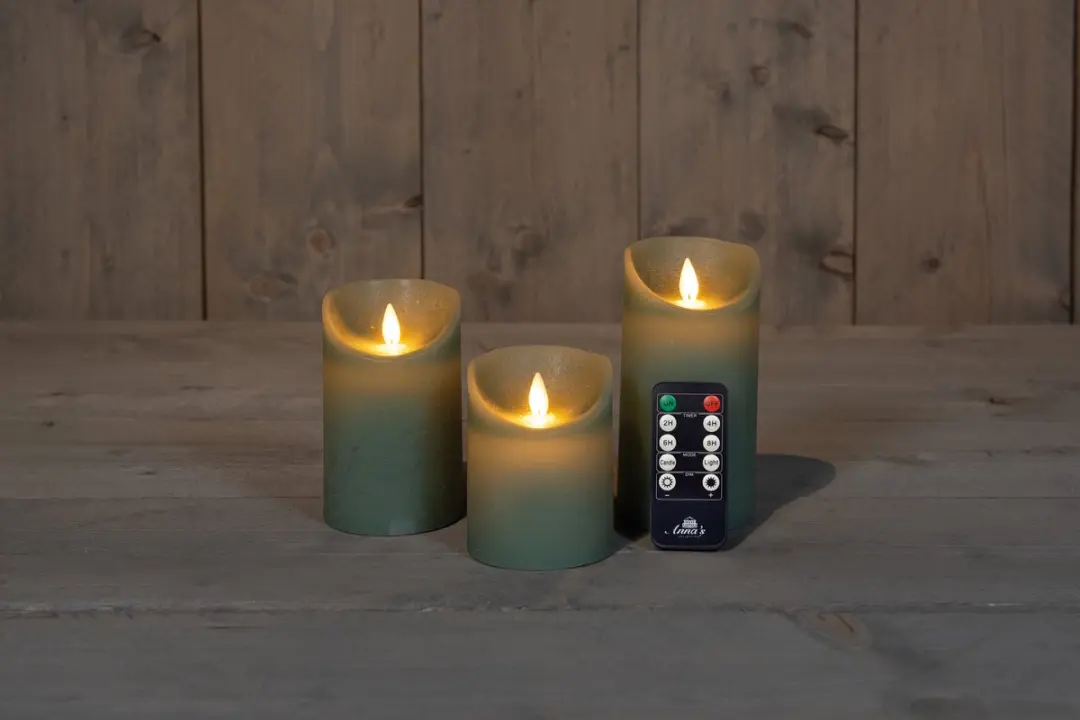 Anna's Collection LED Kaarsen Set 3 Stuks - Jade Groen - afbeelding 2 van 5