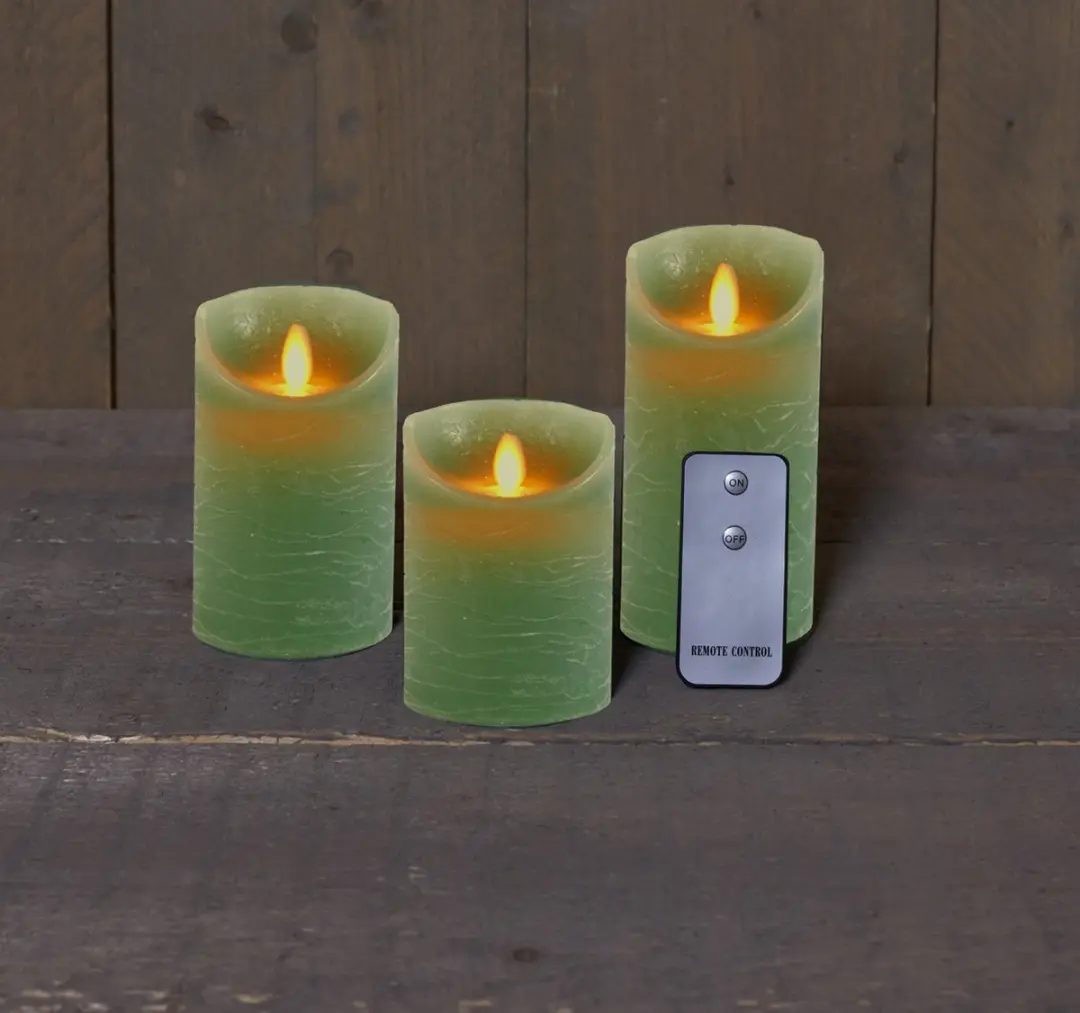 Anna's Collection LED Kaarsen Set 3 Stuks - Jade Groen - afbeelding 4 van 5