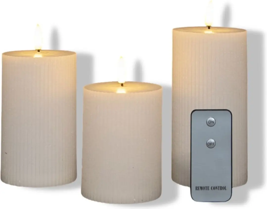 Anna's Collection 3D Wick White Ribbel Kaars - 3 Stuks - afbeelding 2 van 2