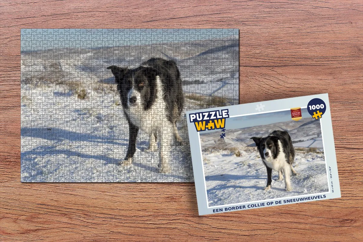 PuzzleWow Legpuzzel Border Collie Sneeuwheuvels 1000 Stuks - Multicolor