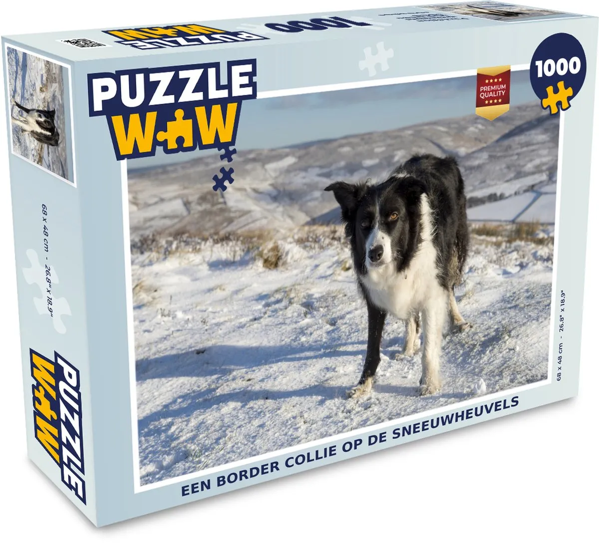 PuzzleWow Legpuzzel Border Collie Sneeuwheuvels 1000 Stuks