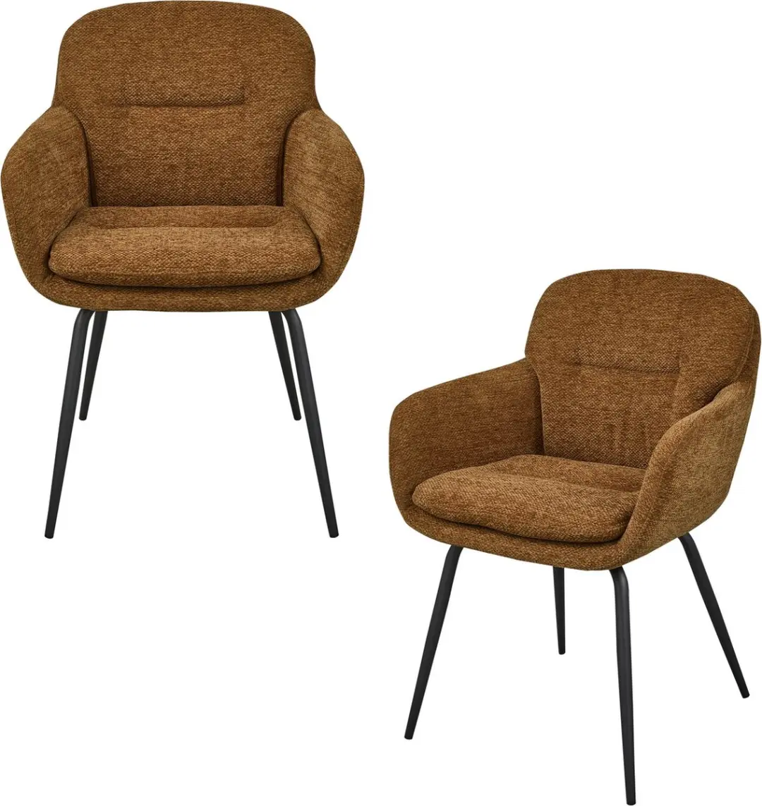 WOOOD Runa Eetkamerstoelen - Polyester - Caramel Bruin/Geel -Set van 2