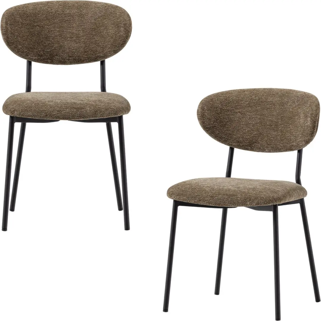 WOOOD Kjeld Eetkamerstoelen - Chenille Stof - Groen - Set van 2