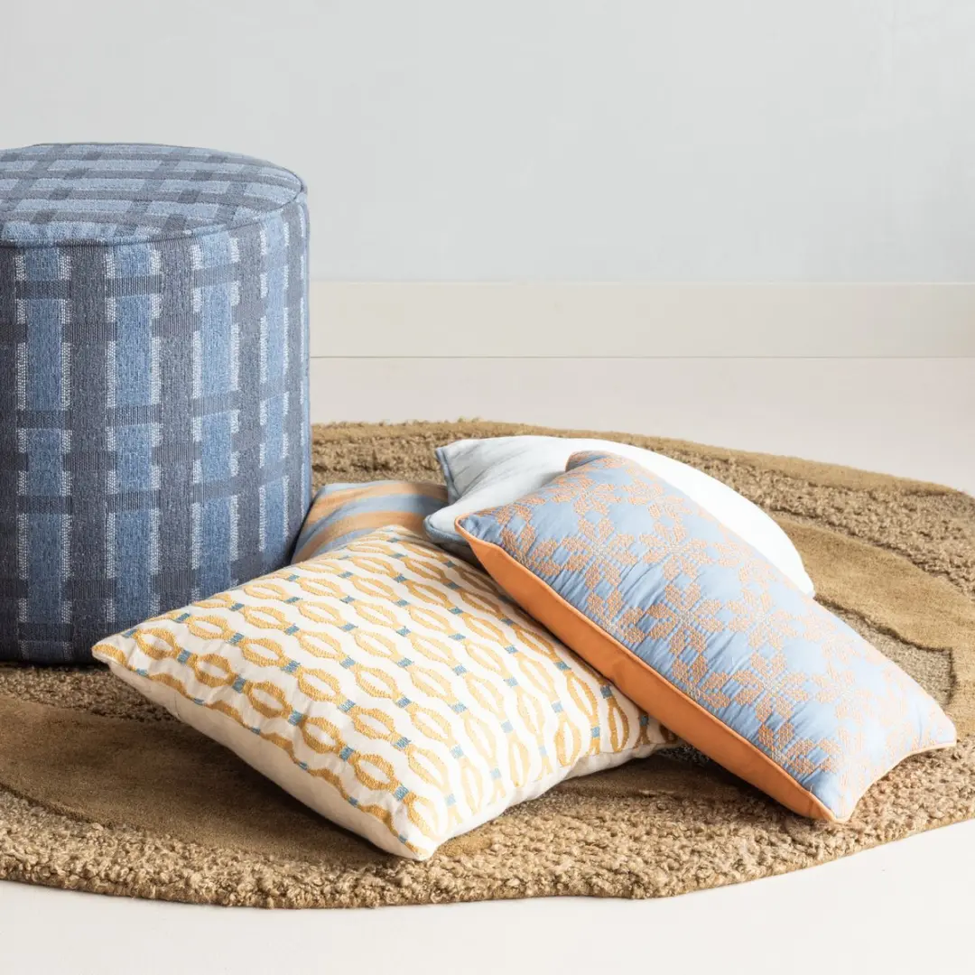 WOOOD Lira Kussens 50x50cm - Blauw/Oranje - 4 Stuks - afbeelding 3 van 6