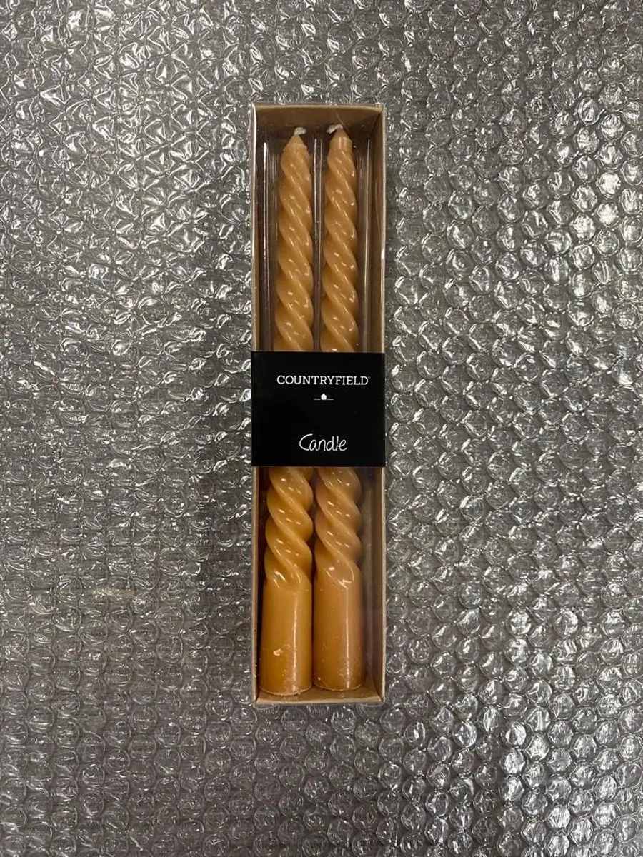 Countryfield gedraaide kaars, 2 stuks, amber geel, 20 cm
