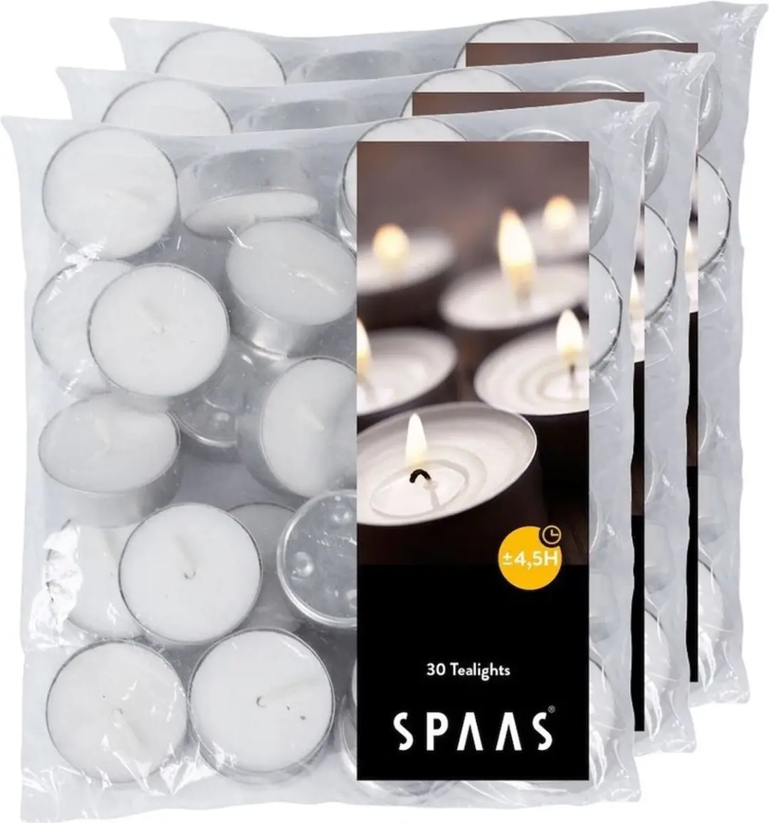 Spaas kaarsen 90x stuks witte theelichtjes/waxinelichtjes