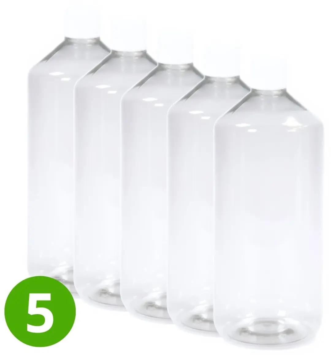5x Lege Plastic Fles 1000ml PET Glashelder Transparant