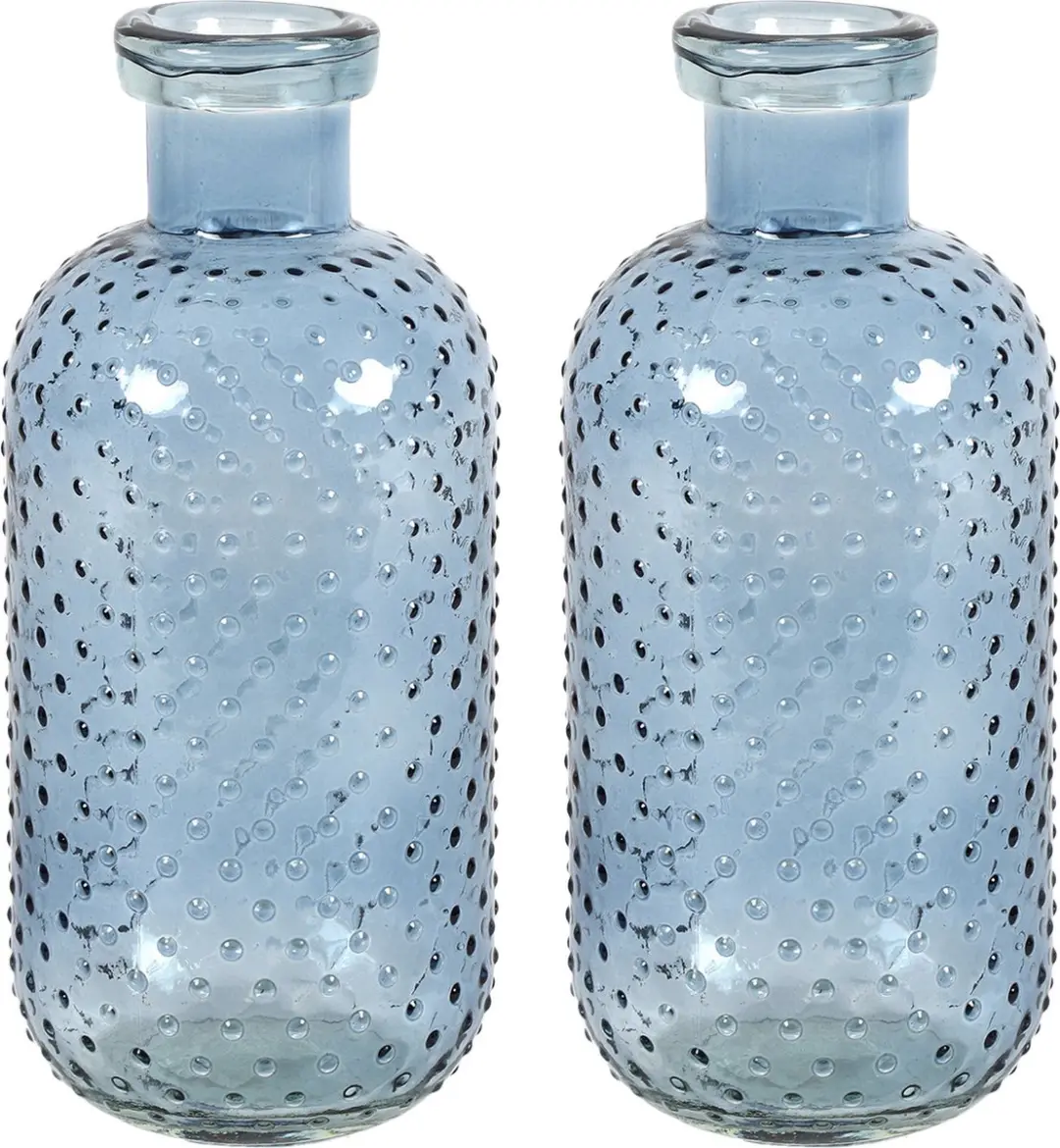 Countryfield Bloemenvaas Cactus Dots - 2x - blauw transparant - glas - D11 x H24 cm