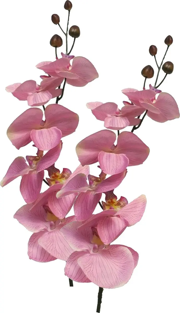 Bellatio Design Kunstbloem Orchidee Milan - 3x - roze - 78 cm - losse steel - kunst zijdebloem