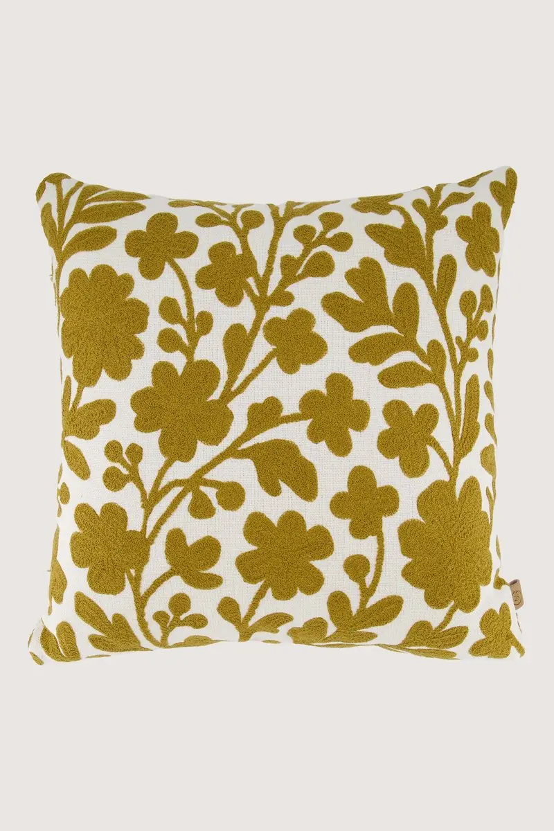 Zusss Kussen Bloemen Embroidery 45X45cm 100% Katoen White / Ochre