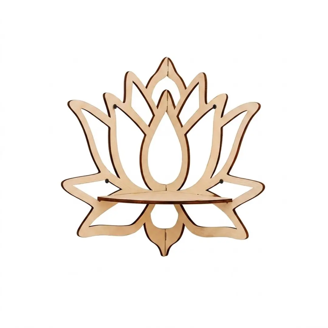 Lichtbruine houten wandplank lotus vorm wandrek decoratief hoek plank minimalist