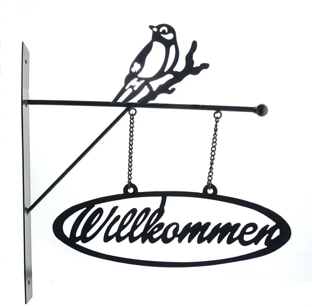 Esschert Design wandbord Welkom met mees mat zwart