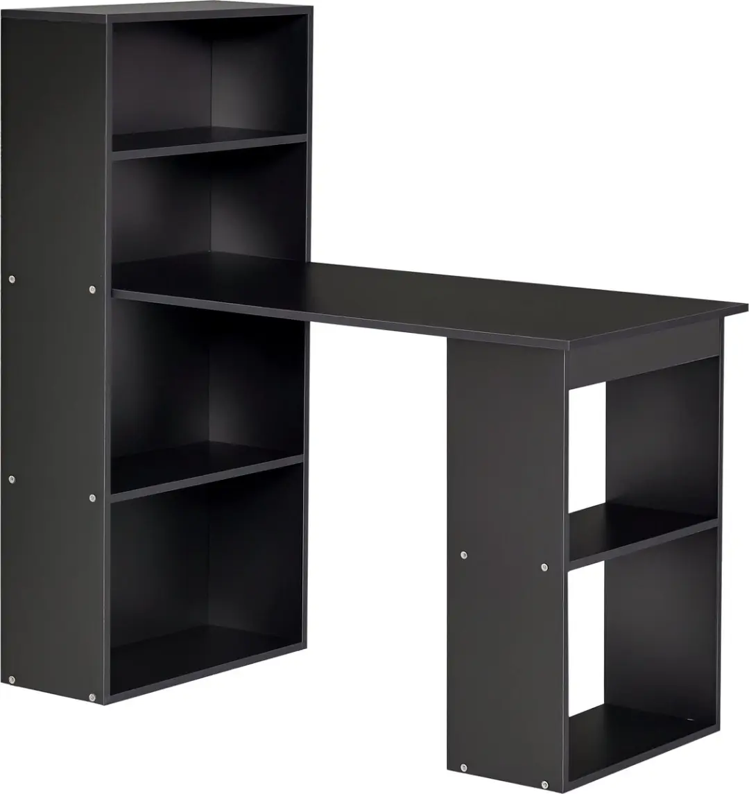 HOMCOM-Bureau met planken-Hout-120x55x120cm-Zwart