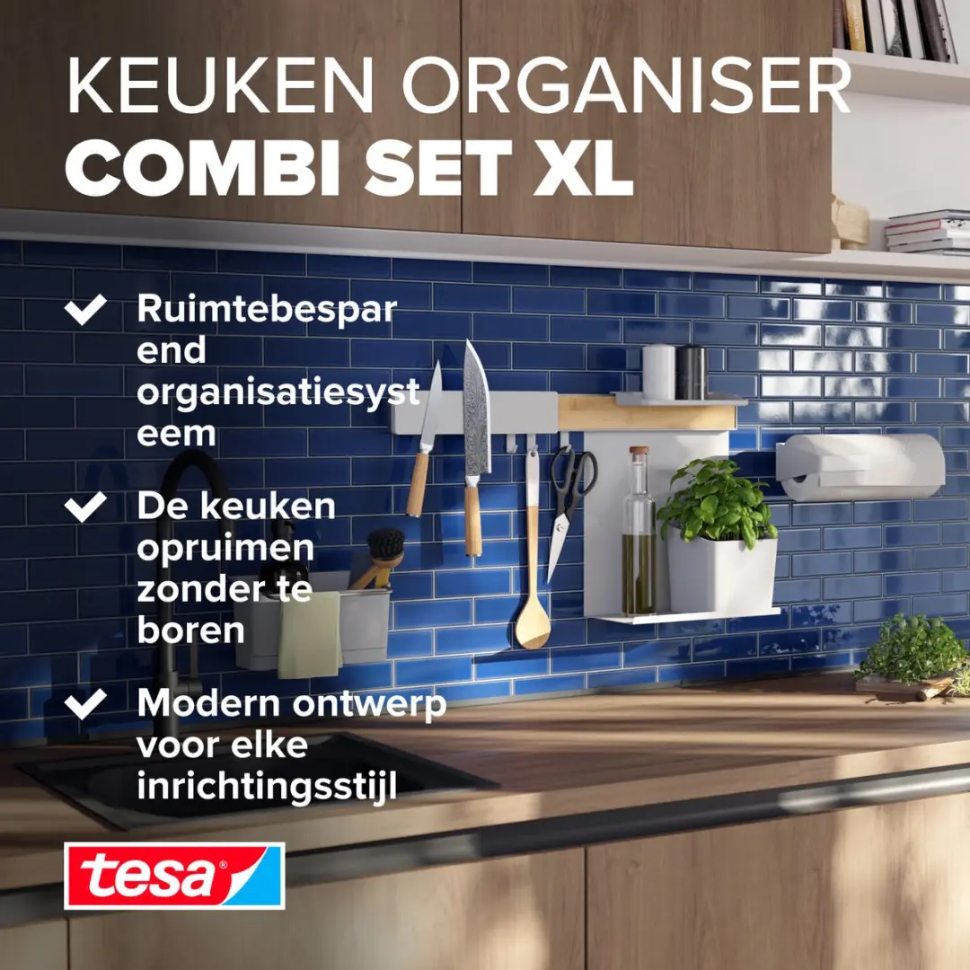Tesa 70043-00000-00 Keukenorganizer Combiset XL - Bamboe/Wit - afbeelding 2 van 6