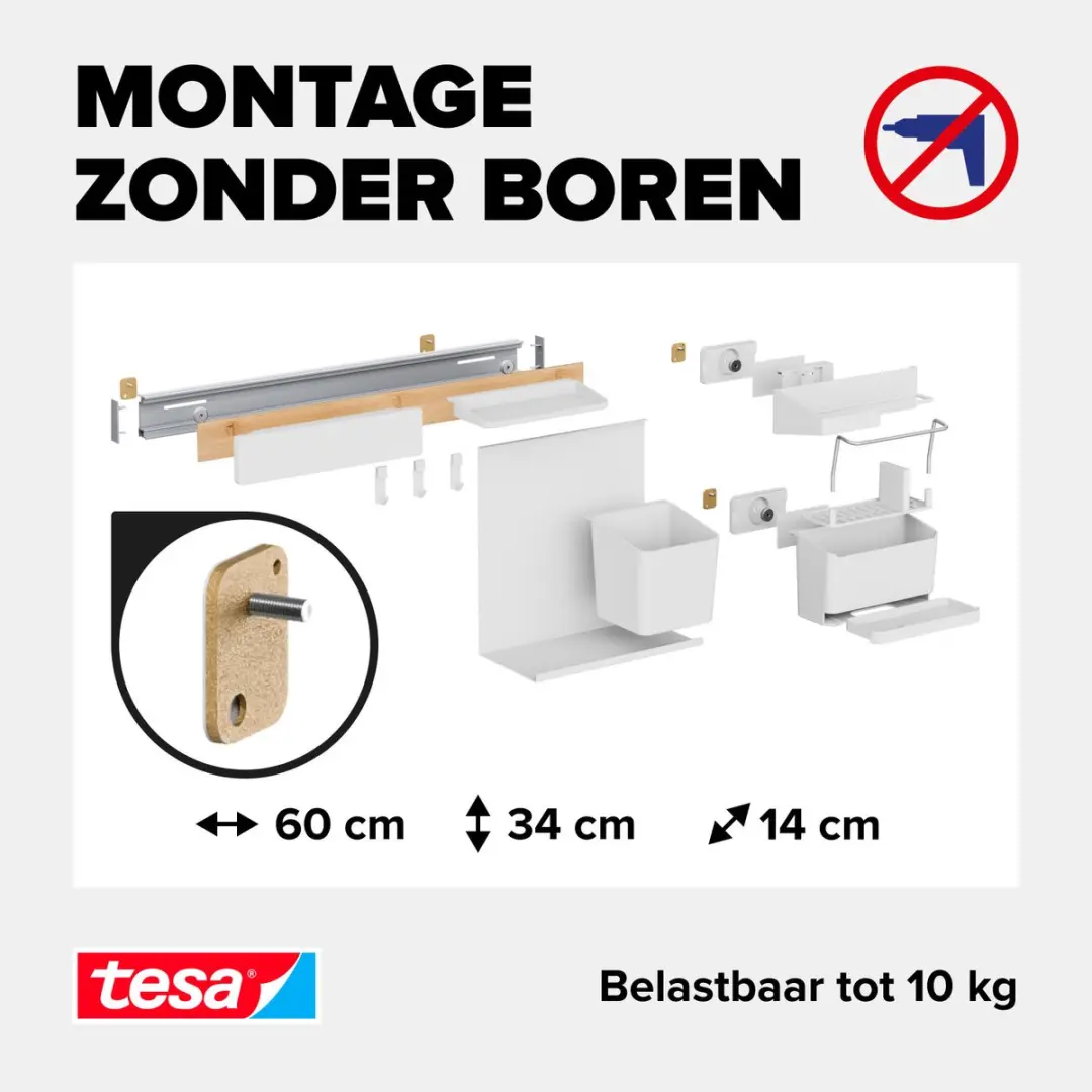 Tesa 70043-00000-00 Keukenorganizer Combiset XL - Bamboe/Wit - afbeelding 3 van 6
