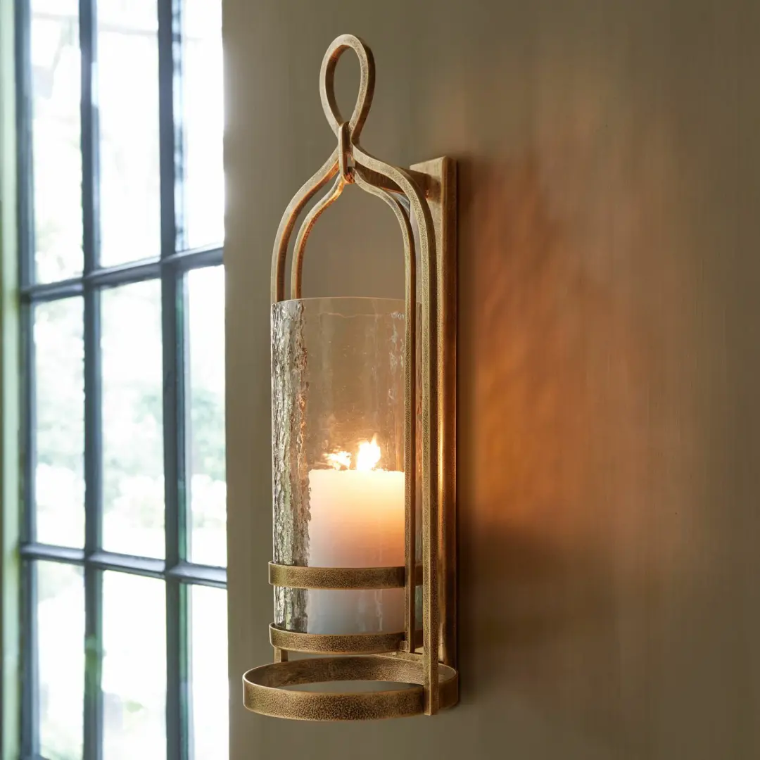Loberon Biserre Wandkaarsenhouder 18cm Antiekgoud/Helders - afbeelding 4 van 6