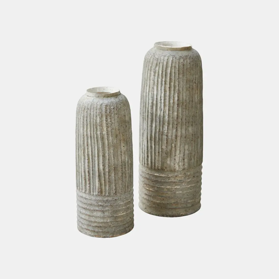 Loberon Bellonas Vaas - 2 Stuks Grijs - afbeelding 2 van 6