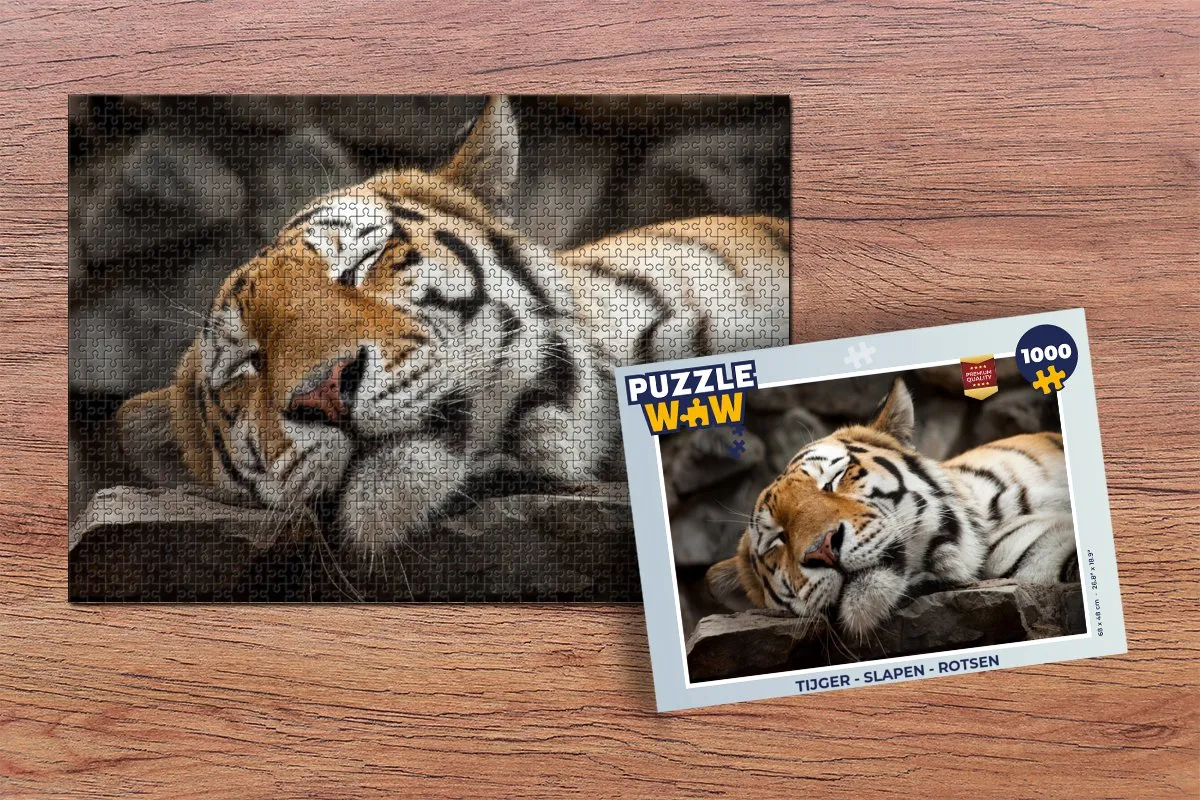 PuzzleWow Tijger Rusten Rotsen Legpuzzel 1000 Stuks - Multicolor
