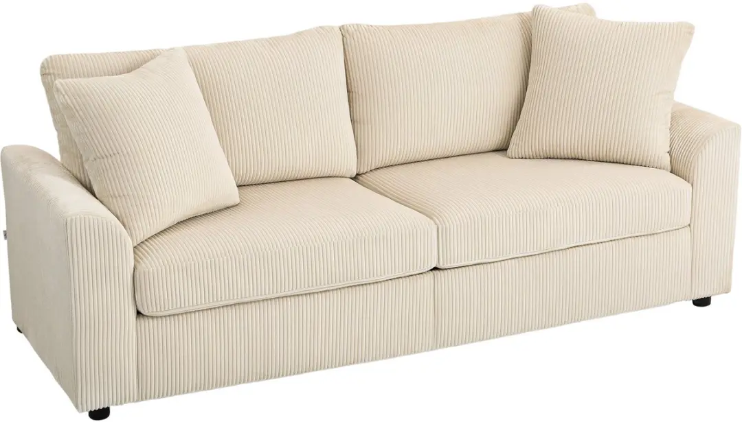 HOMCOM-3-Sitzer-Sofa-Polyester-212L x 80B x 88H cm-Cremeweiß