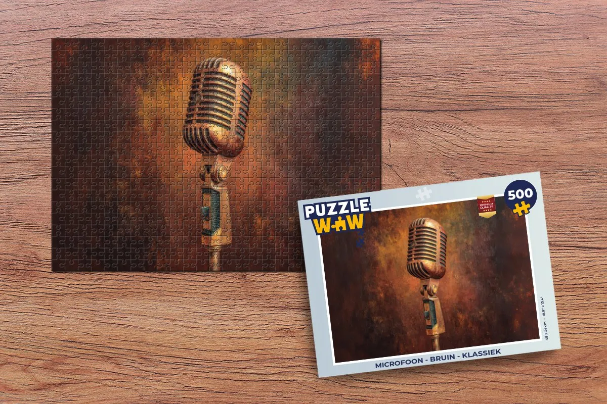 PuzzleWow Microfoon Klassiek Legpuzzel 500 Stuks - Bruin
