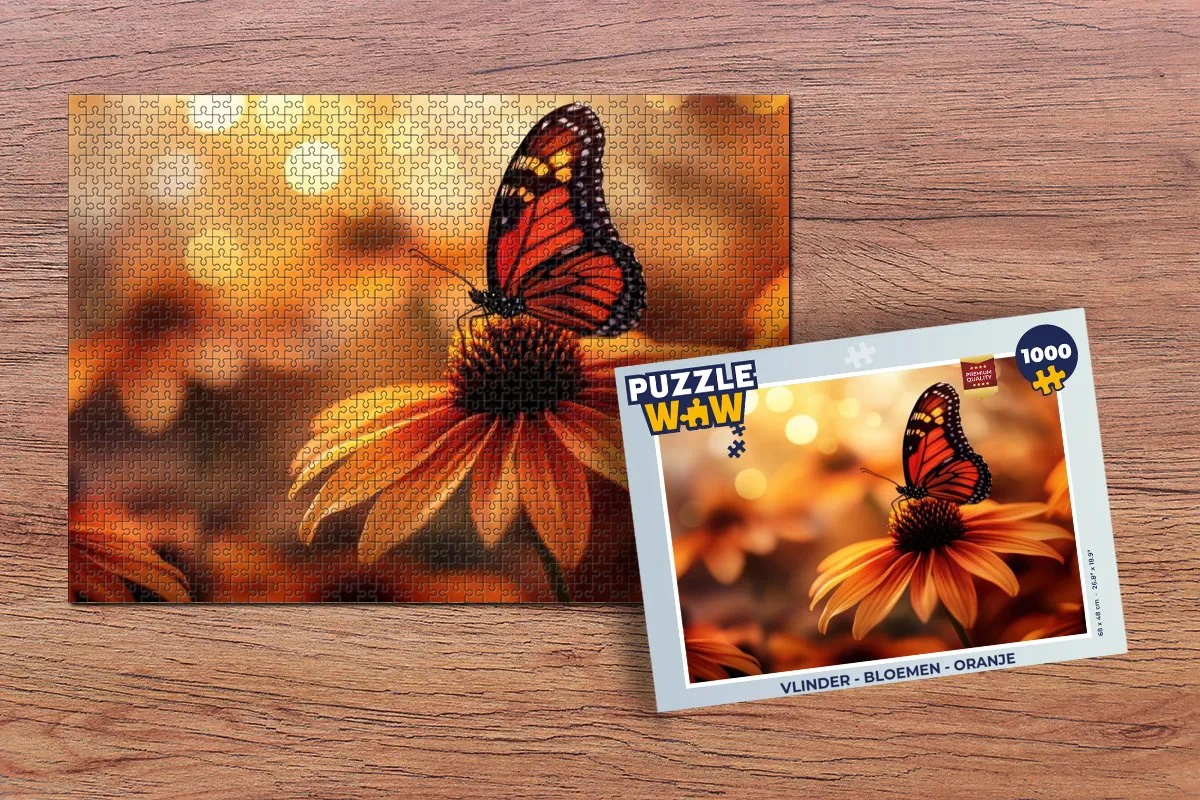 PuzzleWow Vlinder Bloemen Legpuzzel 1000 Stuks - Oranje