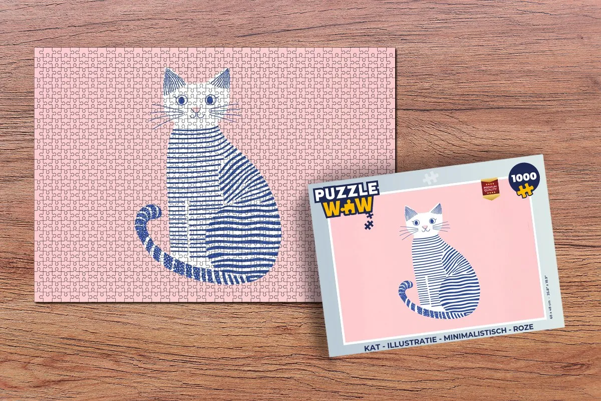 PuzzleWow Minimalistische Kat Puzzel 1000 Stuks - Roze Strepen