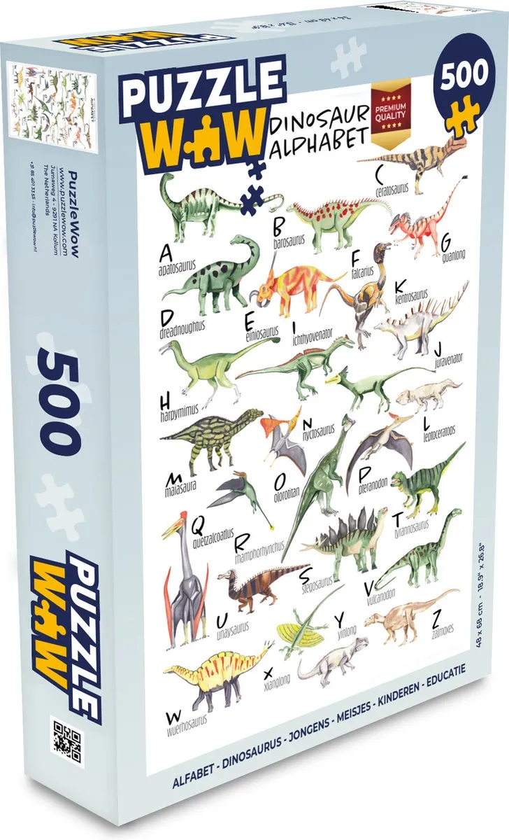 PuzzleWow Alfabet Dinosaurus Legpuzzel 500 Stuks