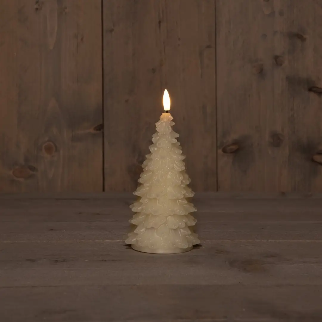 LED Kaars wax kerstboom ivoor 9,5x20cm