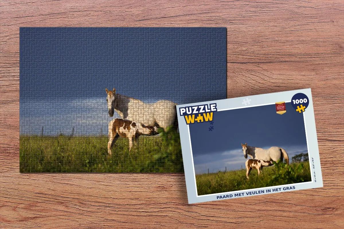 PuzzleWow Paarden Gras Veulen Legpuzzel 1000 Stuks - Multicolor