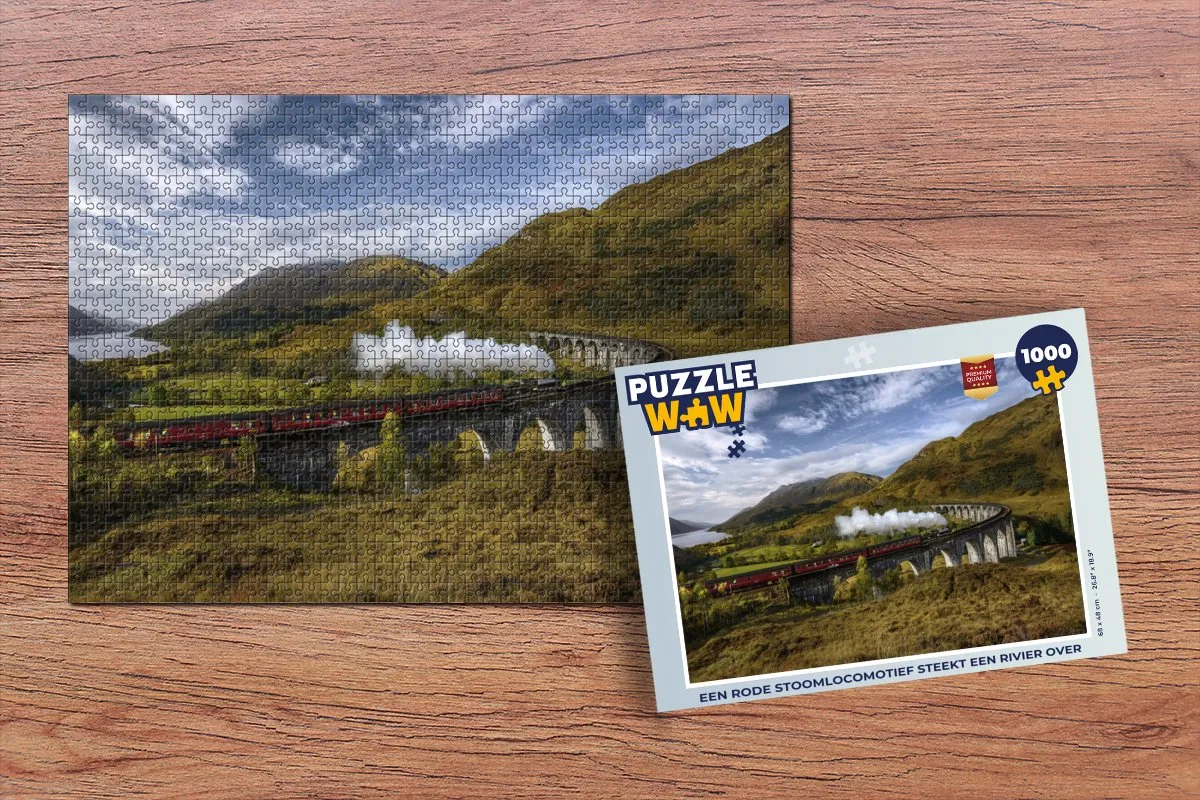 PuzzleWow Legpuzzel Rode Stoomlocomotief 1000 Stuks - Multicolor