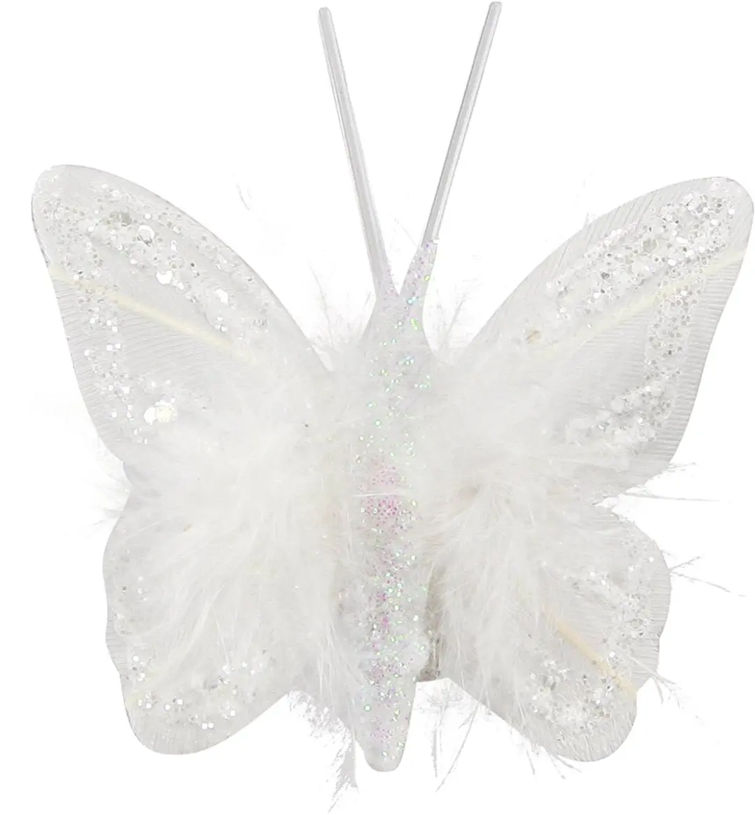 Veervlinders op clip wit glitter 5x4,5cm 4 st