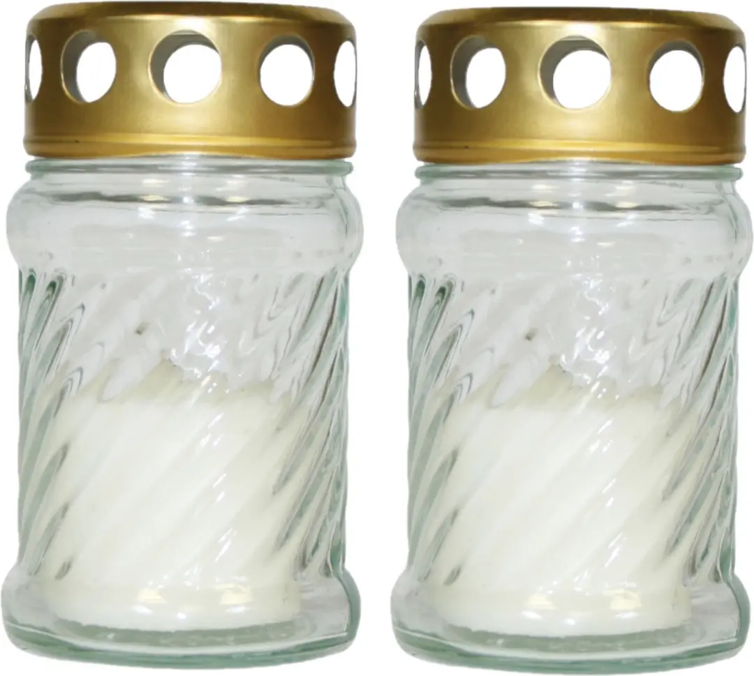 2x stuks grafkaarsen/gedenklichten met deksel wit 7 x 12 cm