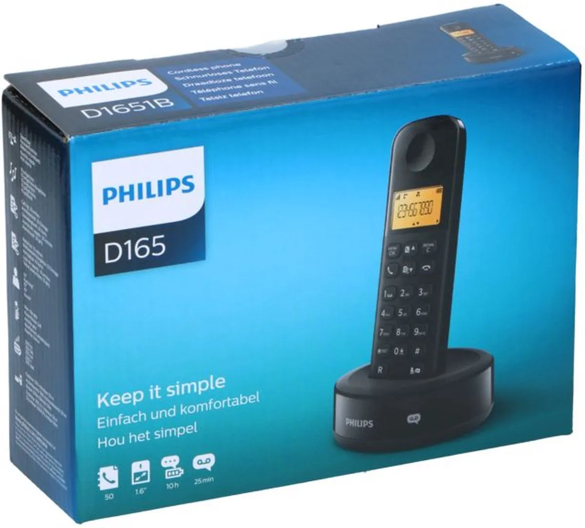 Philips D1651B/01 DECT Telefoon - 10u Spreektijd - Zwart