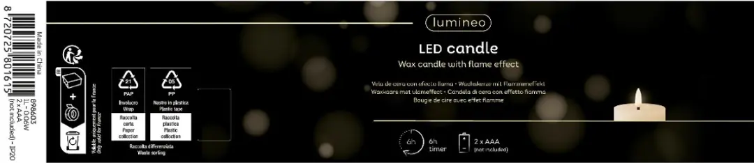 Lumineo LED Wax Stompkaars Bruin 7x19,4cm - afbeelding 2 van 3