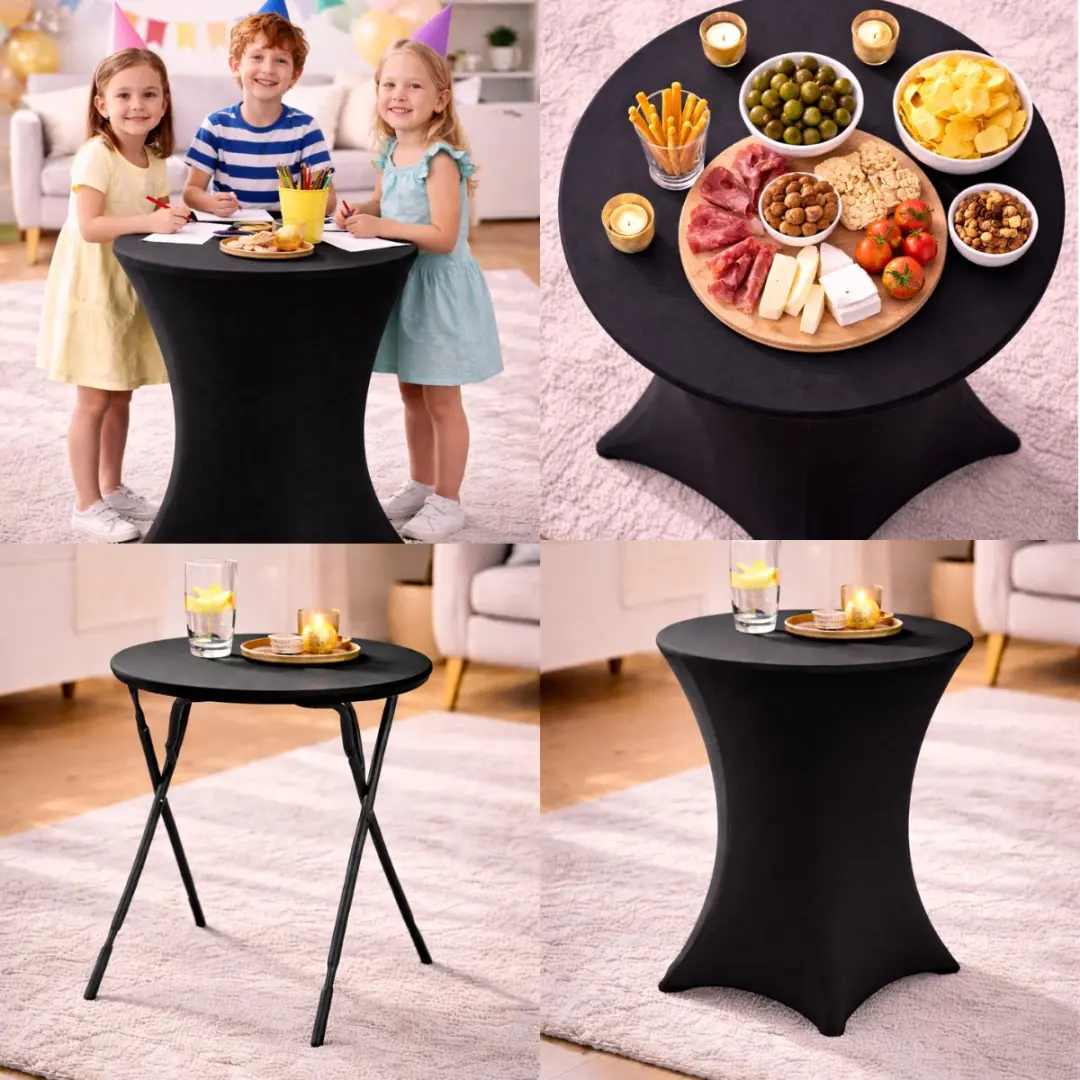 Bardi Statafel Kinderen - Bijzettafel - Inclusief Statafelhoes - Statafelrok - Inklapbaar & Stevige Partytafel - Voor binnen en buiten - 60 x 74cm - Wit