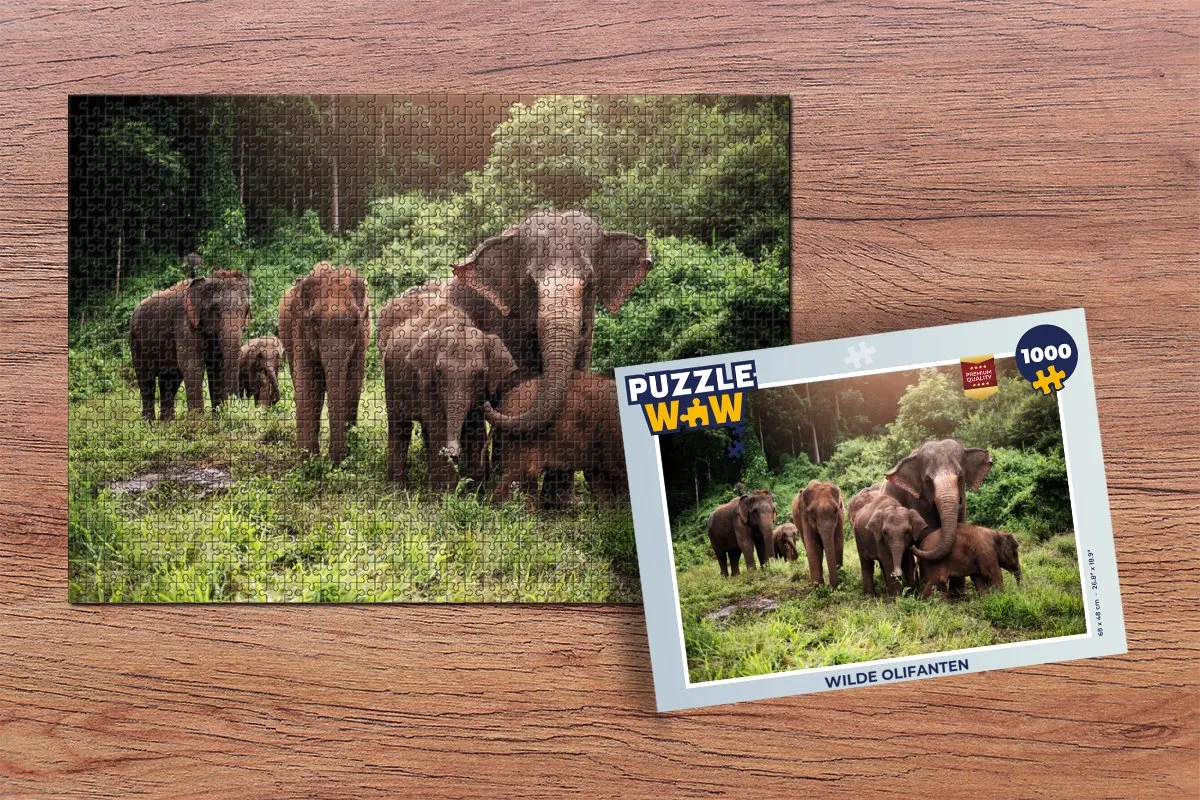 PuzzleWow Wilde Olifanten Legpuzzel 1000 Stuks - Multicolor