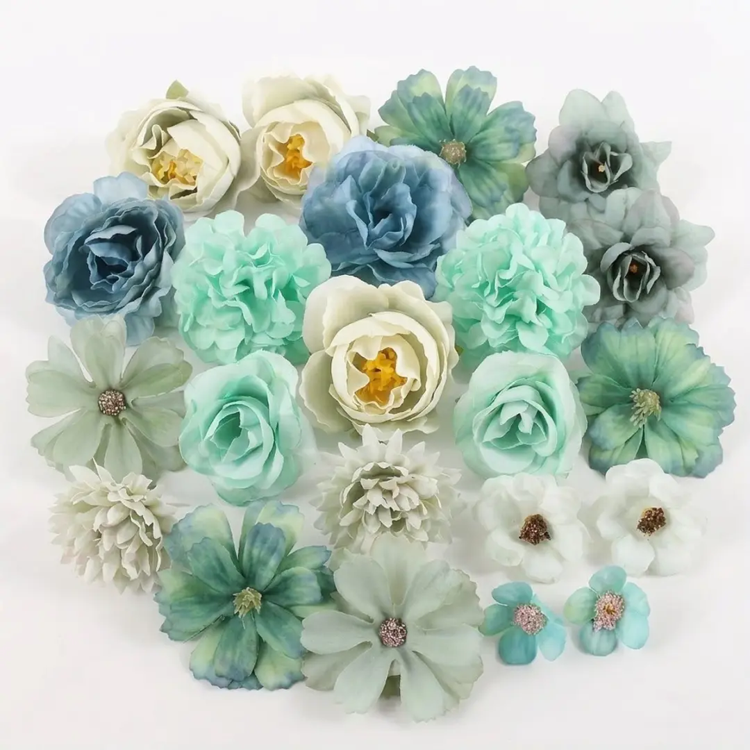 Groen kunstbloemen set losse bloemen 20 stuks decoratie bloemenmix voor muur dec