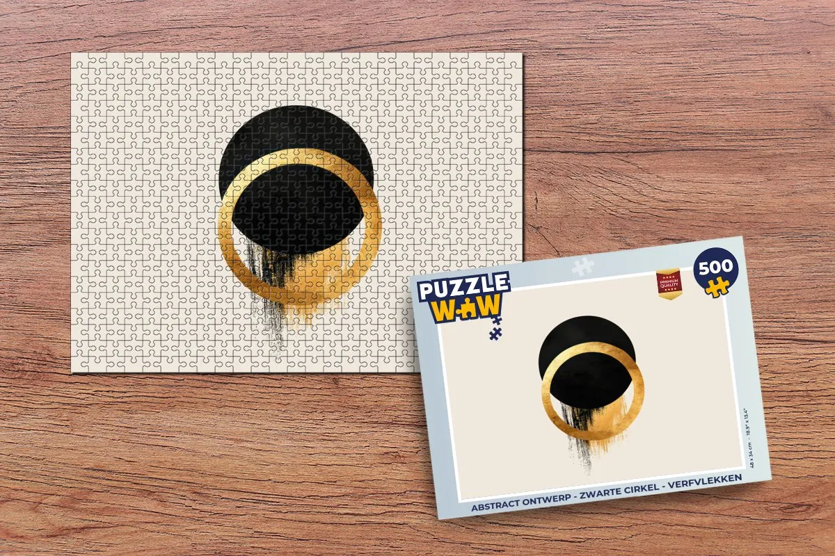 PuzzleWow Abstract Legpuzzel 500 Stuks - Zwarte Cirkels/Verfvlekken