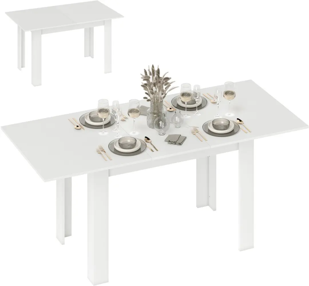 HOMCOM Extendable Dining Table-MDF-180L x 80B x 75H cm-Weiß