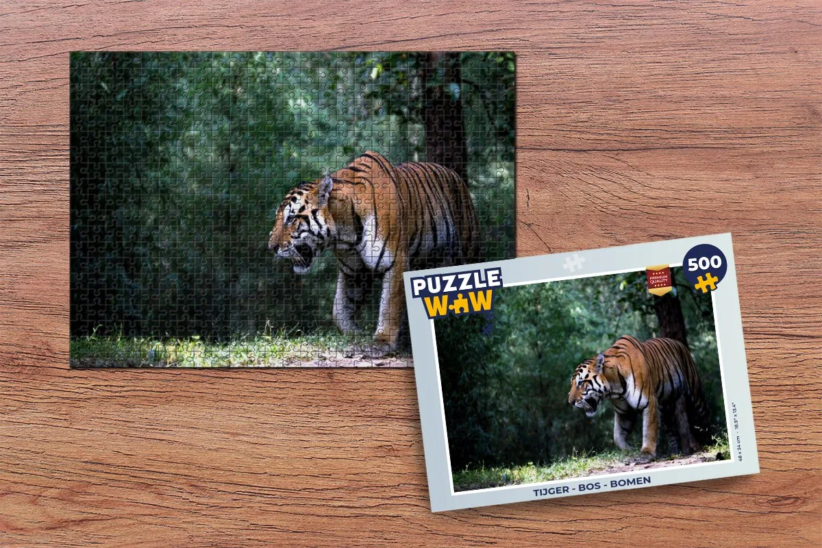 PuzzleWow Tijger Bos Bomen Legpuzzel 500 Stuks - Multicolor
