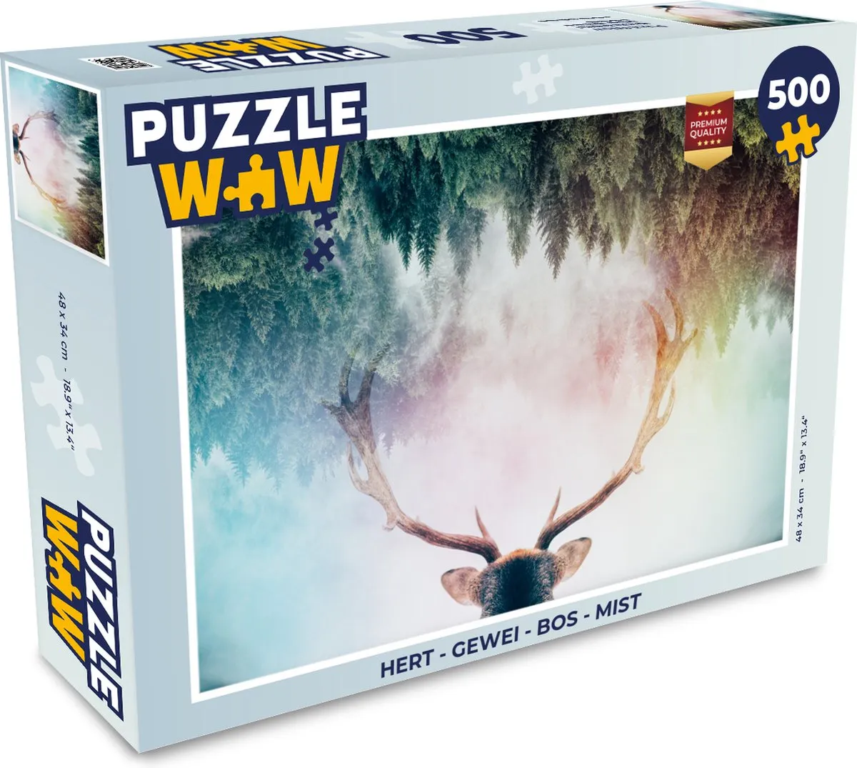 PuzzleWow Hert Gewei Bos Mist Legpuzzel 500 Stuks - Multicolor