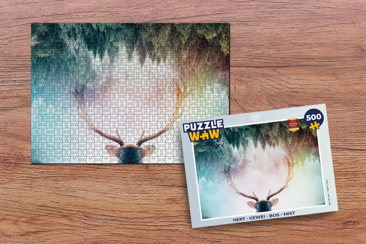 PuzzleWow Hert Gewei Bos Mist Legpuzzel 500 Stuks - Multicolor