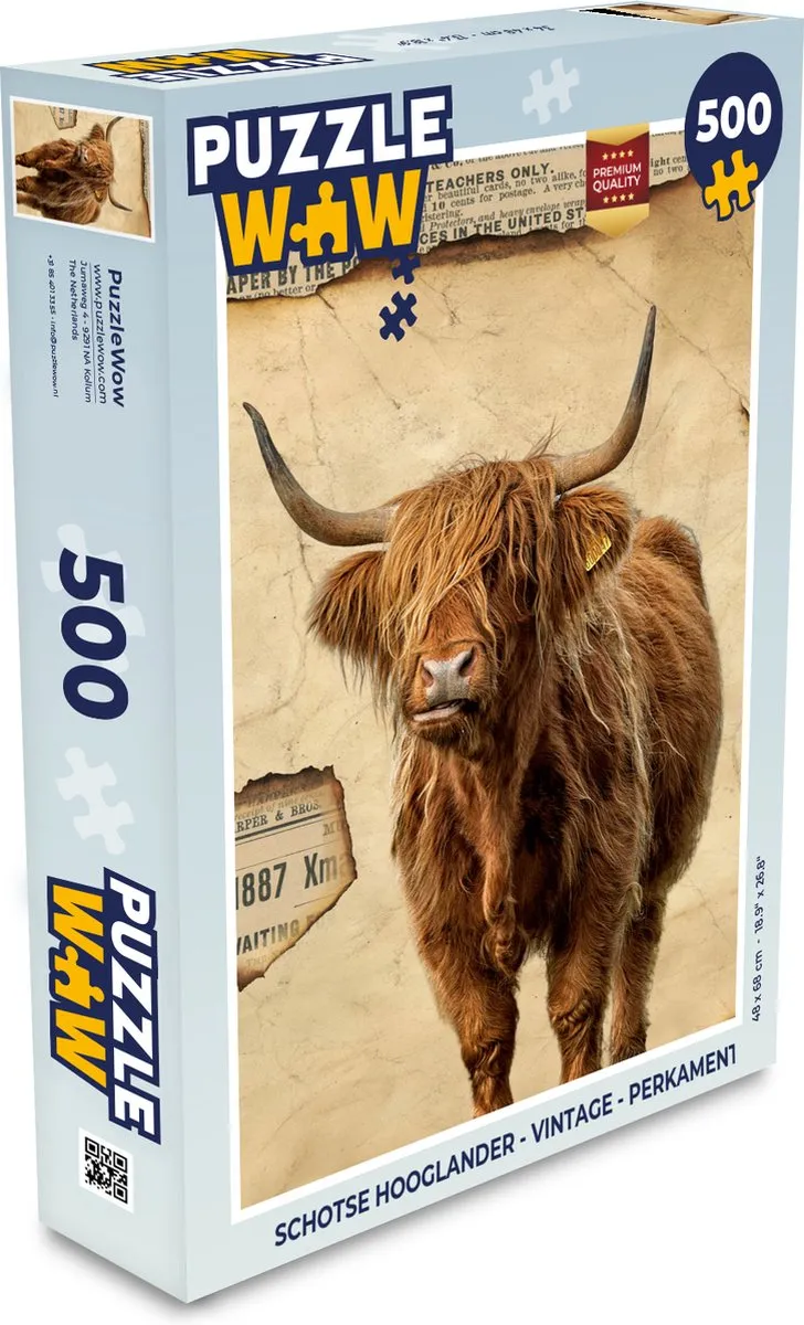 PuzzleWow Schotse Hooglander Legpuzzel 500 Stuks - Multicolor