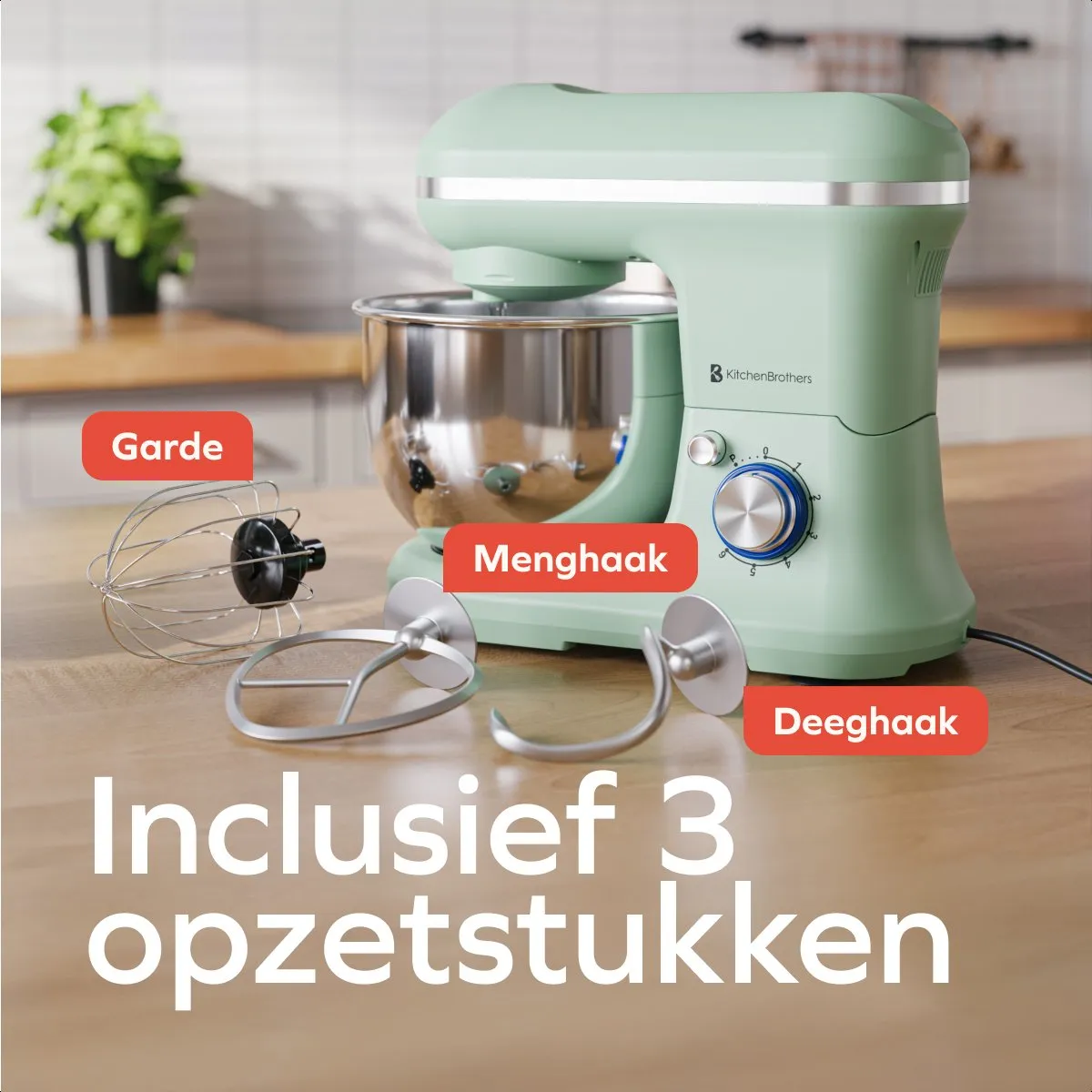 KitchenBrothers 1200W Keukenmachine 5L - Pastelgroen