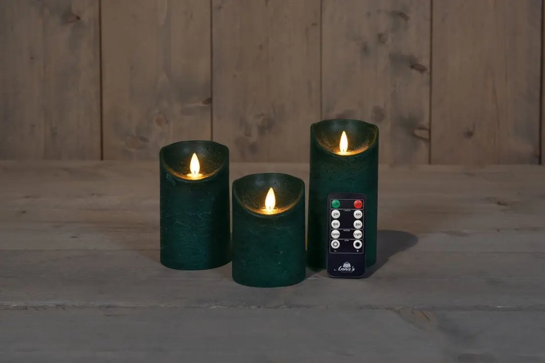 Anna's Collection LED Kaarsen Donkergroen - 3 Stuks - afbeelding 3 van 5