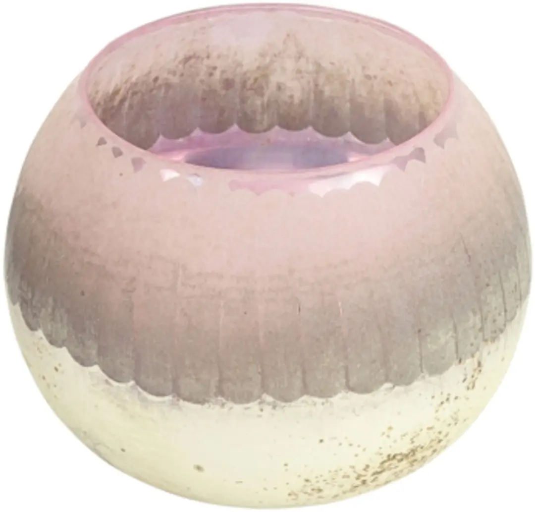 Countryfield theelichthouder Katica glas roze/antiek zilverkleurig M 10 cm