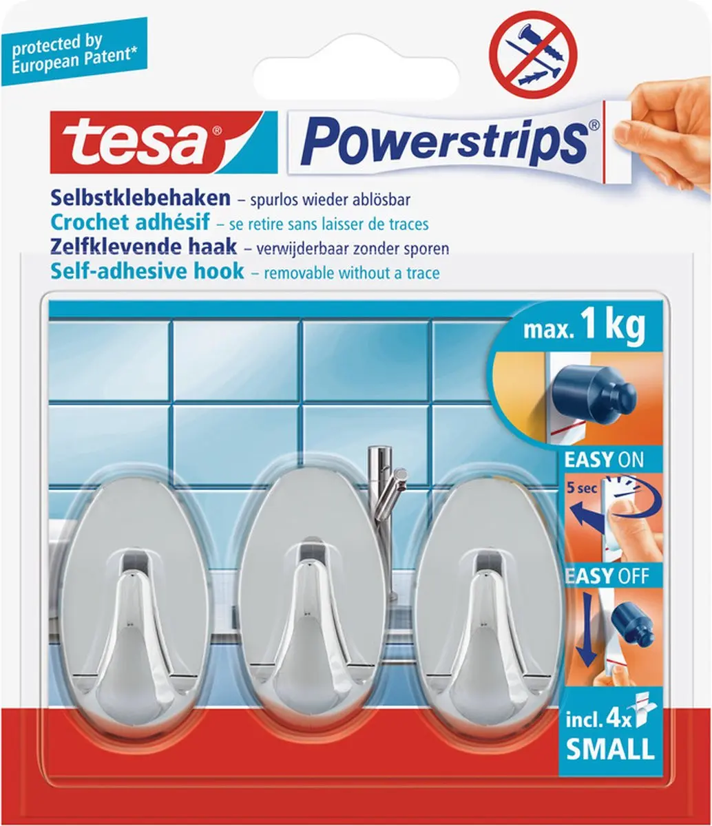 6x Tesa Powerstrips ovale haken chroom small