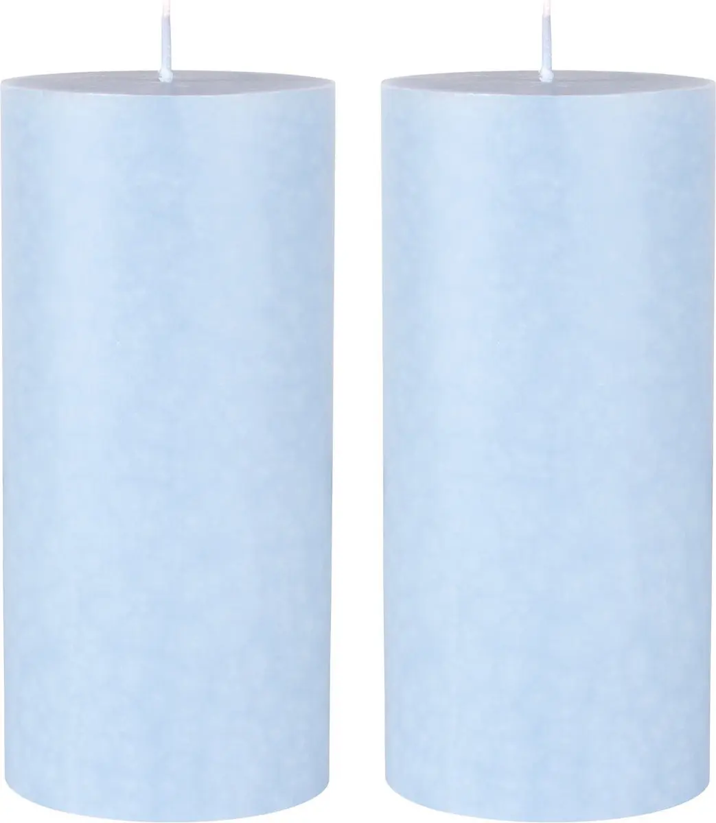 2x stuks lichtblauwe cilinderkaarsen/stompkaarsen 15 x 7 cm 50 branduren