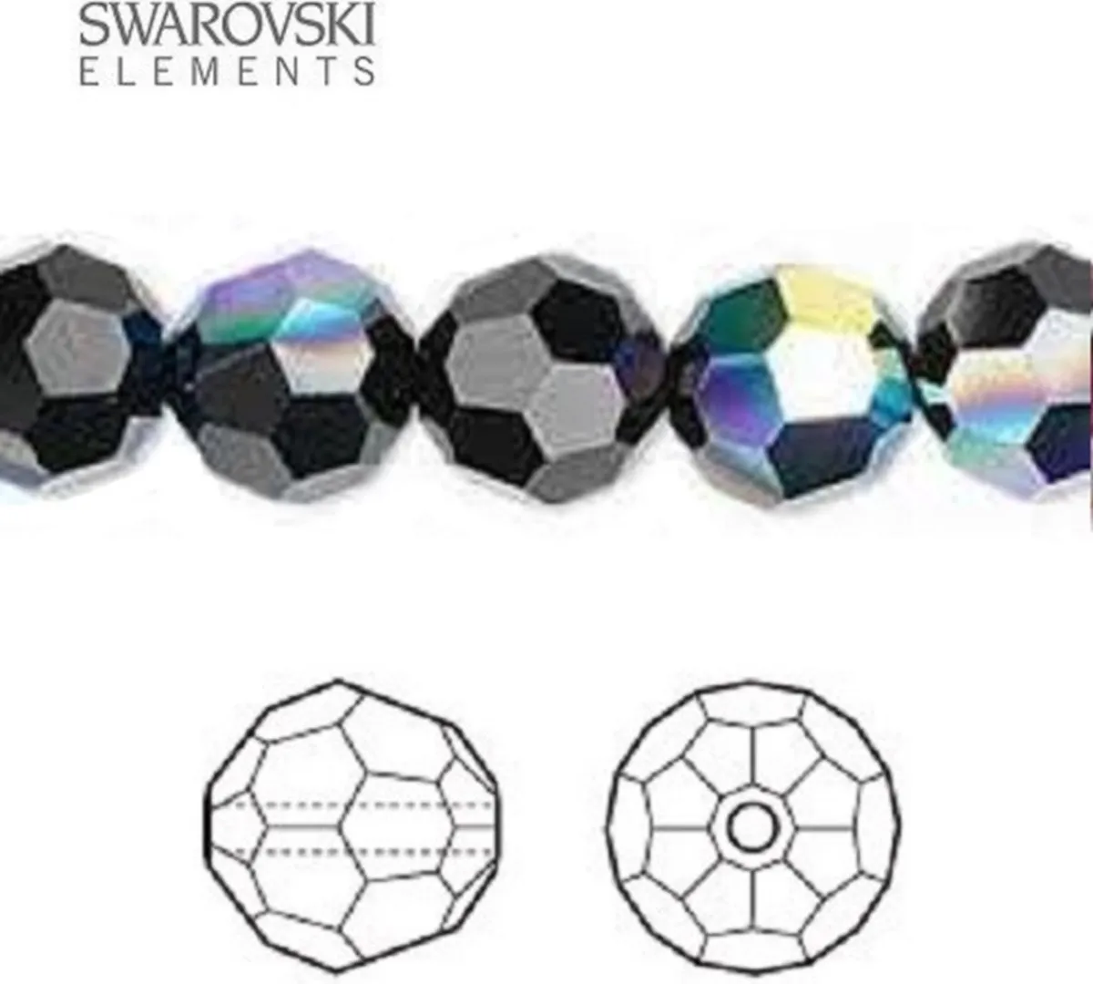 Swarovski Elements Jet AB Ronde Kralen 10mm